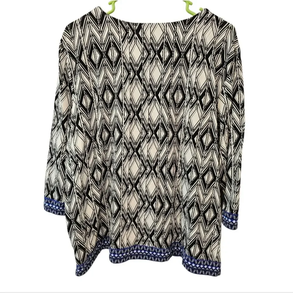 Alfred Dunner Crystal Embellished Square Neckline 3/4 Sleeve Top XL